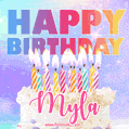 Animated Happy Birthday Cake with Name Myla and Burning Candles