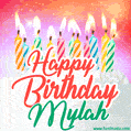 Happy Birthday GIF for Mylah with Birthday Cake and Lit Candles