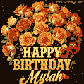 Beautiful bouquet of orange and red roses for Mylah, golden inscription and twinkling stars