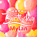 Happy Birthday Mylan - Colorful Animated Floating Balloons Birthday Card