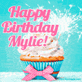 Happy Birthday Mylie! Elegang Sparkling Cupcake GIF Image.