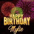 Wishing You A Happy Birthday, Mylie! Best fireworks GIF animated greeting card.