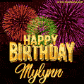 Wishing You A Happy Birthday, Mylynn! Best fireworks GIF animated greeting card.