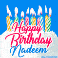 Happy Birthday GIF for Nadeem with Birthday Cake and Lit Candles