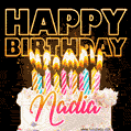 Nadia - Animated Happy Birthday Cake GIF Image for WhatsApp