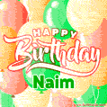 Happy Birthday Image for Naim. Colorful Birthday Balloons GIF Animation.