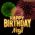 Wishing You A Happy Birthday, Naji! Best fireworks GIF animated greeting card.