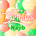 Happy Birthday Image for Najib. Colorful Birthday Balloons GIF Animation.