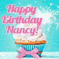 Happy Birthday Nancy! Elegang Sparkling Cupcake GIF Image.