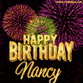 Wishing You A Happy Birthday, Nancy! Best fireworks GIF animated greeting card.