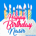 Happy Birthday GIF for Nasir with Birthday Cake and Lit Candles