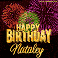 Wishing You A Happy Birthday, Nataley! Best fireworks GIF animated greeting card.