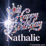 Cute royal-themed animation with the name Nathalie, featuring a silver crown and shiny diamond cursive letters.