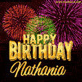 Wishing You A Happy Birthday, Nathania! Best fireworks GIF animated greeting card.