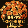 Beautiful bouquet of orange and red roses for Nayeli, golden inscription and twinkling stars
