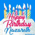 Happy Birthday GIF for Nazareth with Birthday Cake and Lit Candles