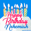 Happy Birthday GIF for Nehemiah with Birthday Cake and Lit Candles