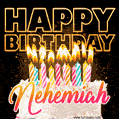 Nehemiah - Animated Happy Birthday Cake GIF for WhatsApp