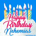Happy Birthday GIF for Nehemias with Birthday Cake and Lit Candles
