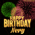 Wishing You A Happy Birthday, Nery! Best fireworks GIF animated greeting card.