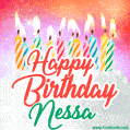 Happy Birthday GIF for Nessa with Birthday Cake and Lit Candles