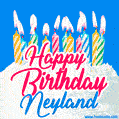 Happy Birthday GIF for Neyland with Birthday Cake and Lit Candles