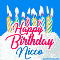 Happy Birthday GIF for Nicco with Birthday Cake and Lit Candles