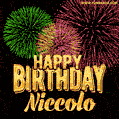 Wishing You A Happy Birthday, Niccolo! Best fireworks GIF animated greeting card.