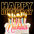 Nicklas - Animated Happy Birthday Cake GIF for WhatsApp