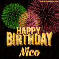 Wishing You A Happy Birthday, Nico! Best fireworks GIF animated greeting card.
