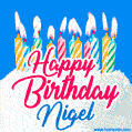Happy Birthday GIF for Nigel with Birthday Cake and Lit Candles