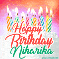 Happy Birthday GIF for Niharika with Birthday Cake and Lit Candles