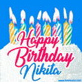 Happy Birthday GIF for Nikita with Birthday Cake and Lit Candles