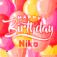 Happy Birthday Niko - Colorful Animated Floating Balloons Birthday Card