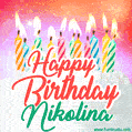 Happy Birthday GIF for Nikolina with Birthday Cake and Lit Candles