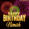 Wishing You A Happy Birthday, Nimah! Best fireworks GIF animated greeting card.