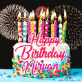 Amazing Animated GIF Image for Nirvan with Birthday Cake and Fireworks