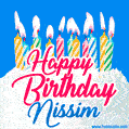 Happy Birthday GIF for Nissim with Birthday Cake and Lit Candles
