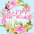 Beautiful Birthday Flowers Card for Niva with Animated Butterflies