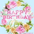 Beautiful Birthday Flowers Card for Niya with Animated Butterflies
