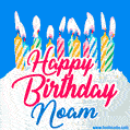 Happy Birthday GIF for Noam with Birthday Cake and Lit Candles