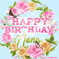 Beautiful Birthday Flowers Card for Nona with Animated Butterflies