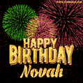 Wishing You A Happy Birthday, Novah! Best fireworks GIF animated greeting card.