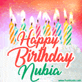 Happy Birthday GIF for Nubia with Birthday Cake and Lit Candles