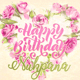A stunning heart made of pink roses surrounds the elegant script text 'Happy Birthday Nukpana' on a soft beige background. Animated sparkles add a magical and festive feel.