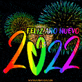 Feliz Año Nuevo 2022! Imagen animada de fuegos artificiales arcoiris.