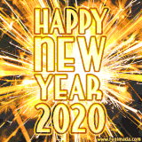 Make a dazzling statement with this animated GIF featuring bright golden fireworks and a bold New Year greeting.