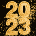 2023 GIF. Golden Glittering Numbers and Animated Star Dust.
