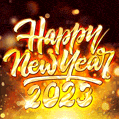 Spectacular golden sparkles and glitter happy new year 2023 animated image