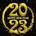 Golden number 2023, glitter and stardust Happy New Year 2023 GIF
